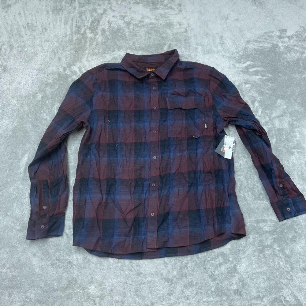 Bass Outdoor XL Stretch Flannel Shirt Fudge Plaid Cotton-Polyester NWT 6434